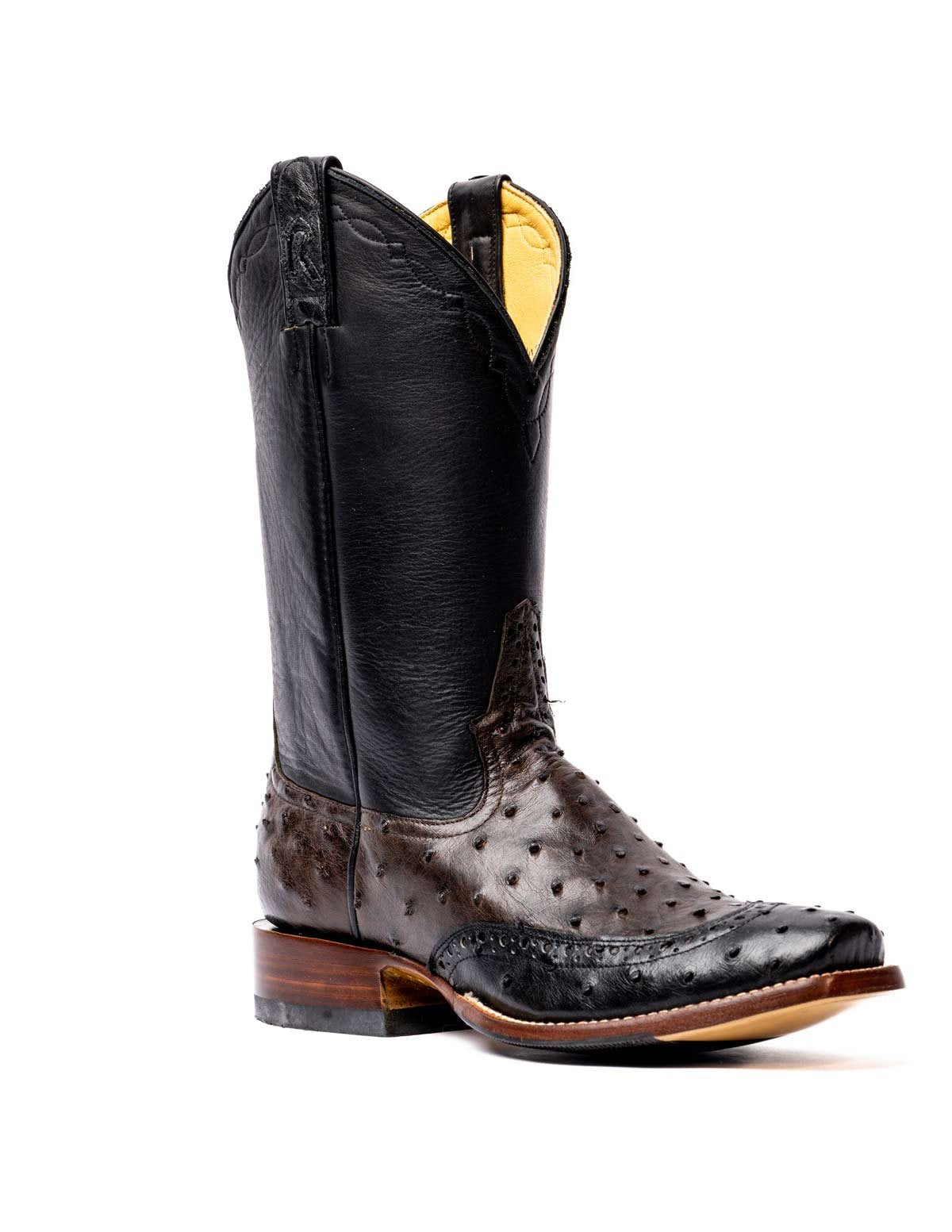 RPM134 - NICOTINE FULL OSTRICH WITH 3/4 BLACK FQ WINGTIP