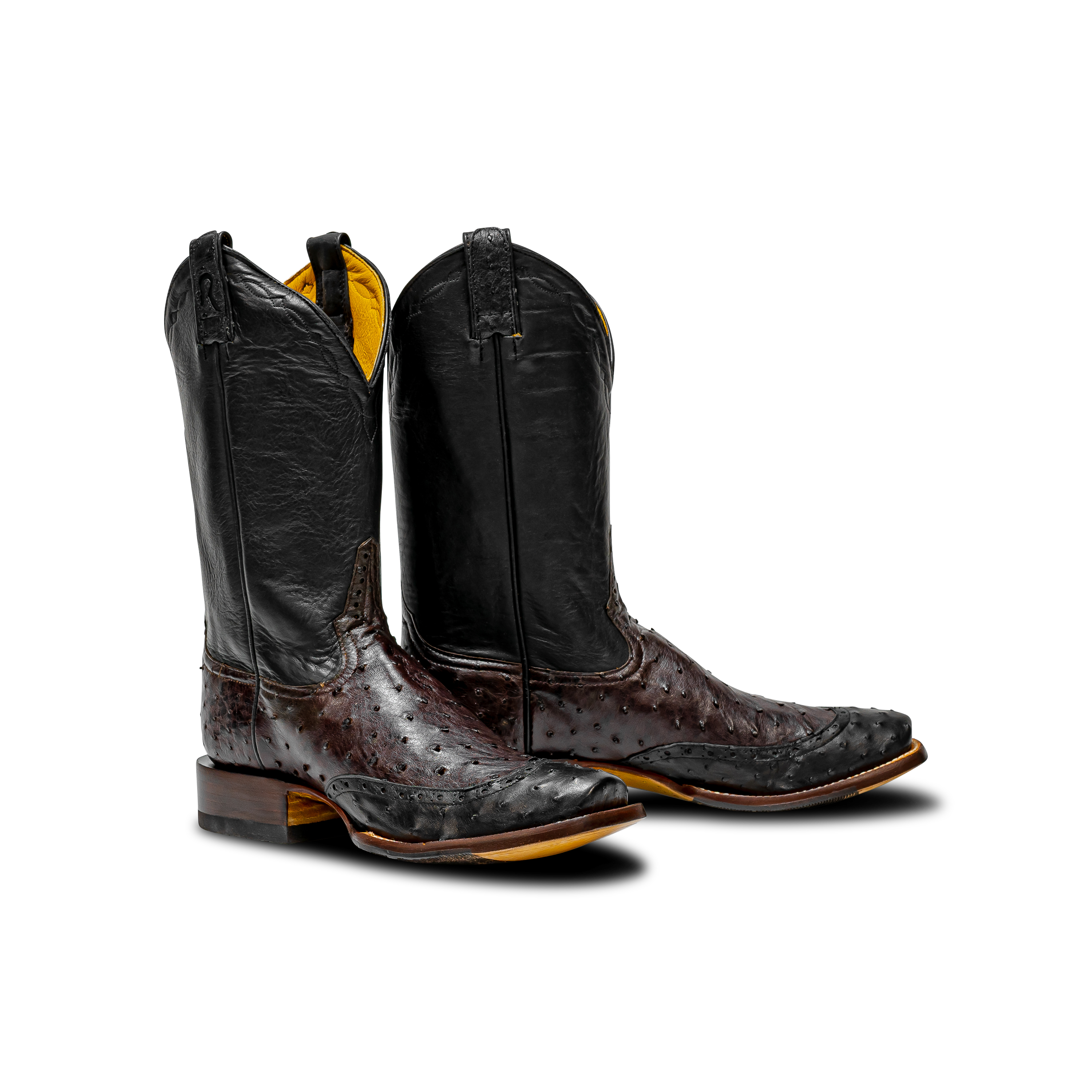Rod Patrick RPM134 NICOTINE FULL QUILL OSTRICH with 3/4 BLACK FQ WINGTIP (AA)