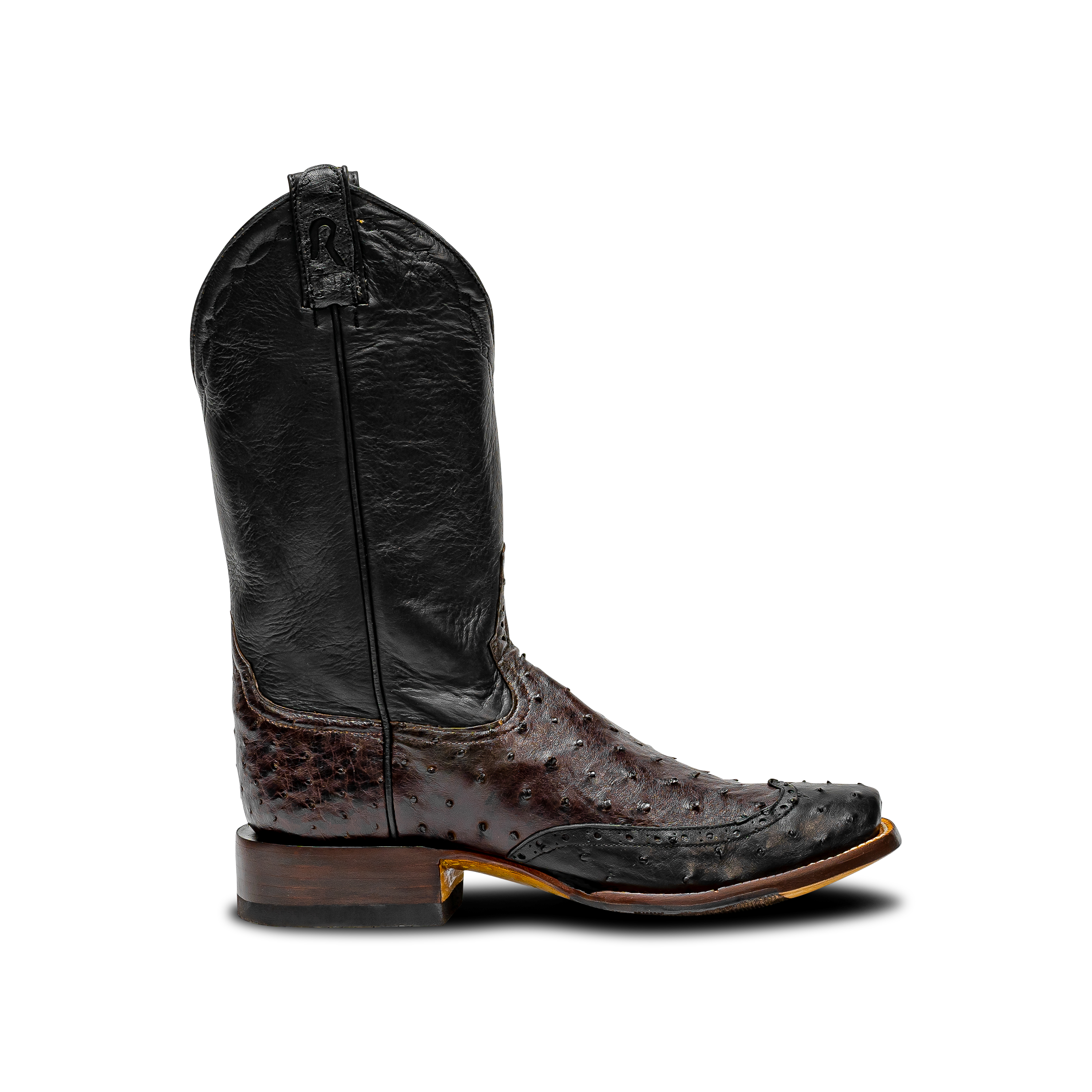 Rod Patrick RPM134 NICOTINE FULL QUILL OSTRICH with 3/4 BLACK FQ WINGTIP (A)