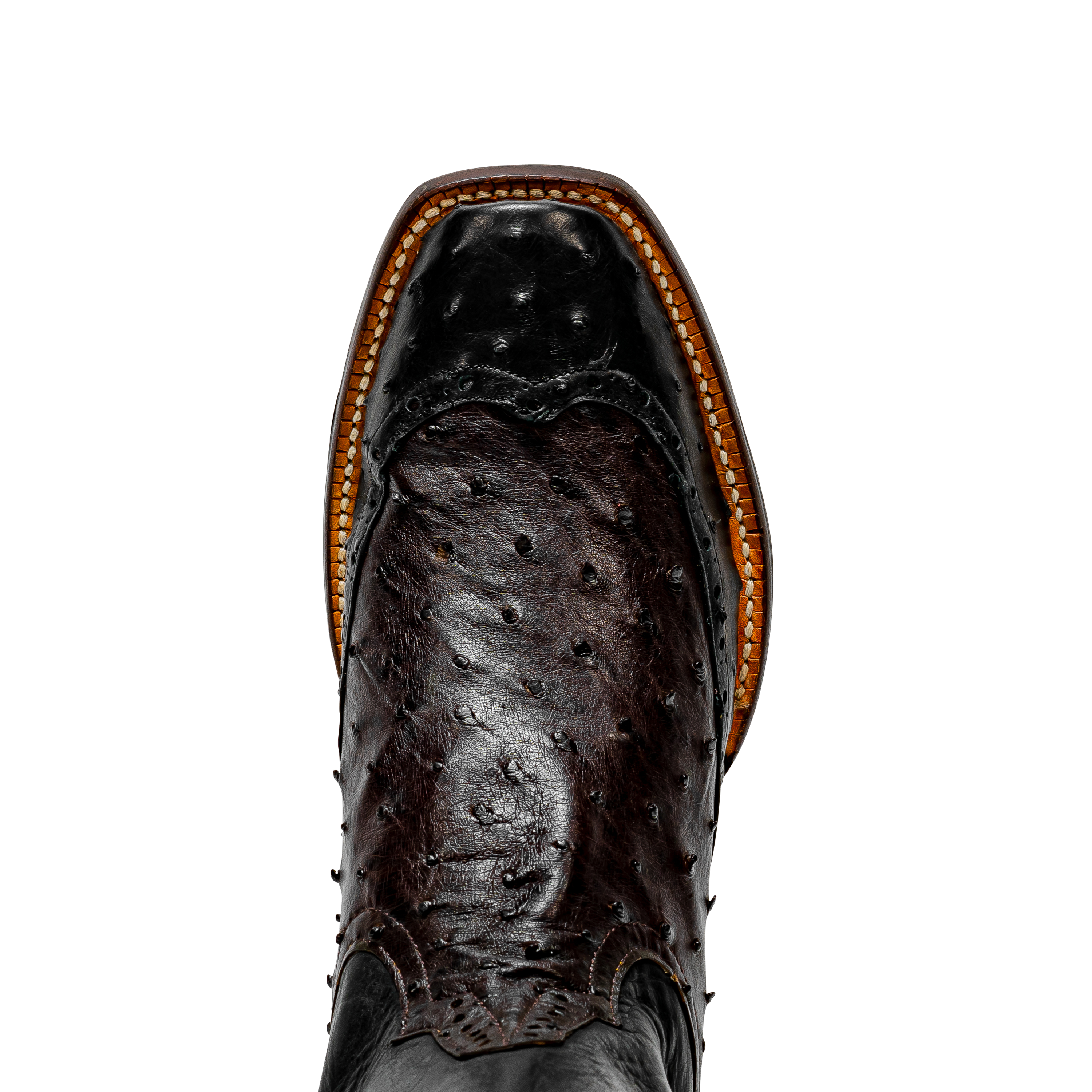 Rod Patrick RPM134 NICOTINE FULL QUILL OSTRICH with 3/4 BLACK FQ WINGTIP (A)