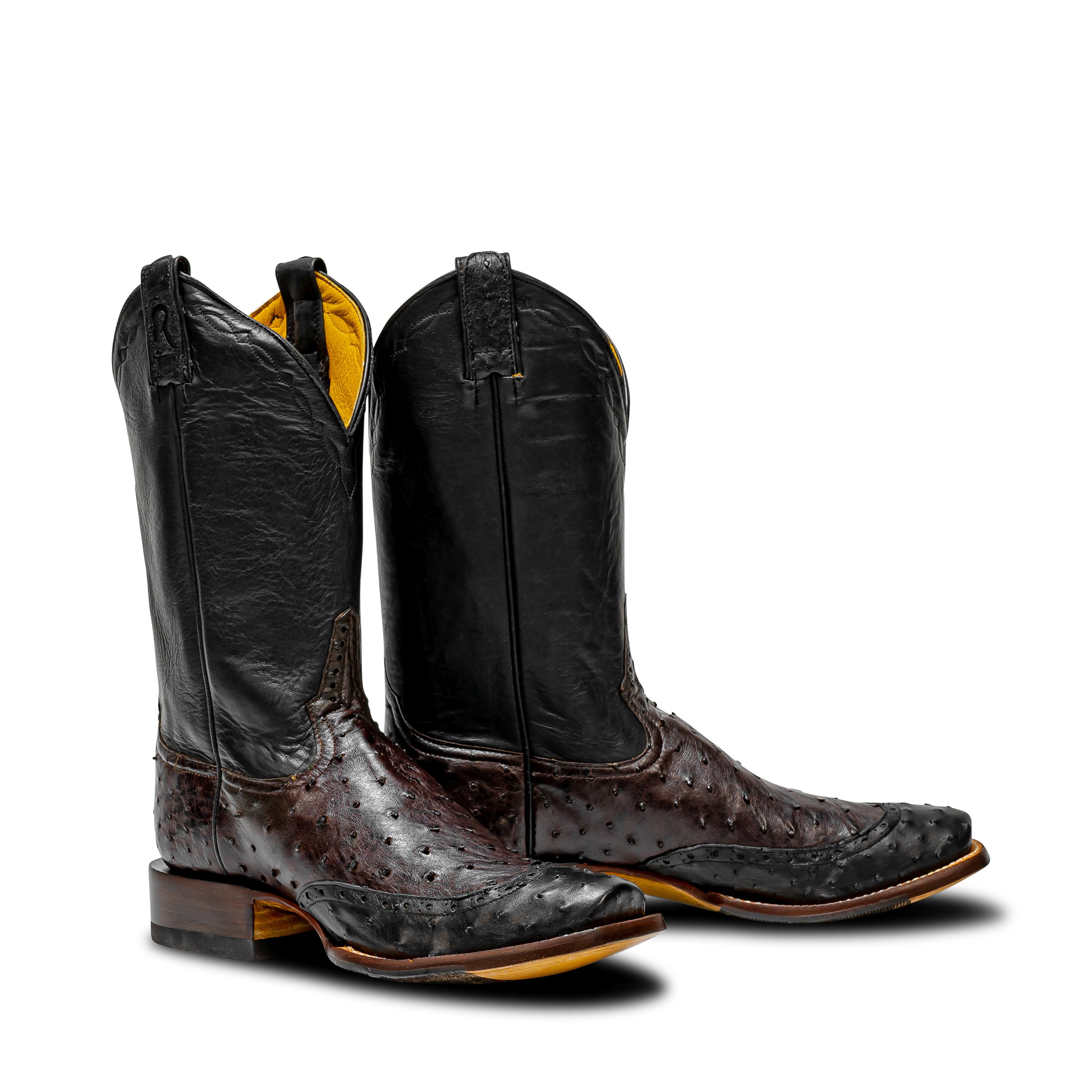 Rod Patrick RPM134 NICOTINE FULL QUILL OSTRICH with 3/4 BLACK FQ WINGTIP (D)